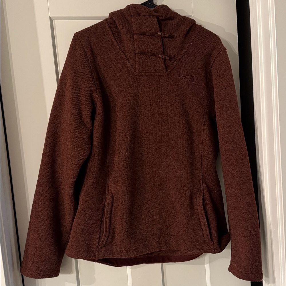 The North Face Burgundy Fleece Knit Sweater Hoodie EUC